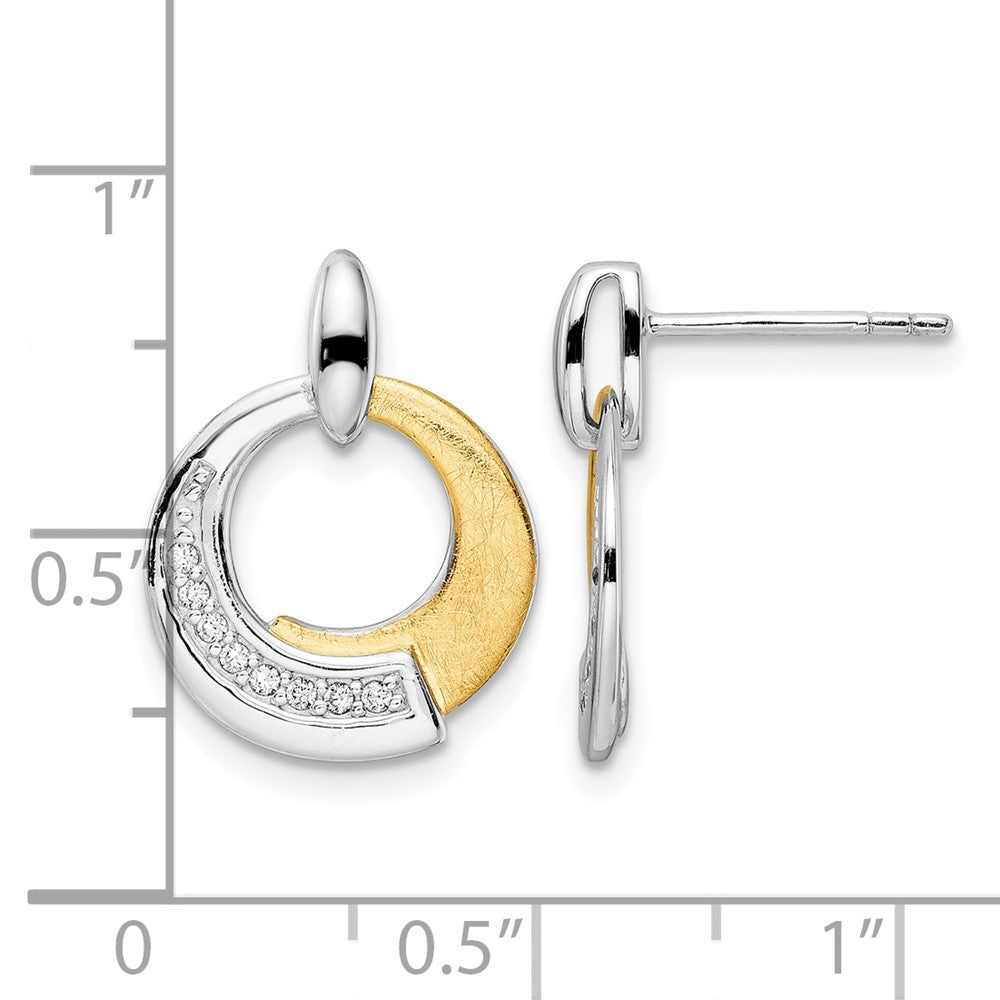 Vergoldet Sterlingsilber Rhodiniert P und Zirkonia Gebürstet Ohrhänger