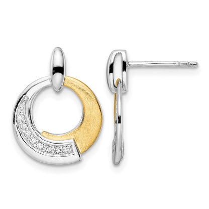 Vergoldet Sterlingsilber Rhodiniert P und Zirkonia Gebürstet Ohrhänger