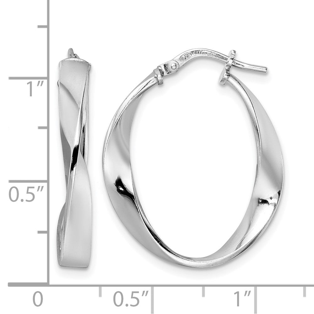 Sterlingsilber Rhodiniert Poliert Oval Gedreht Creolen