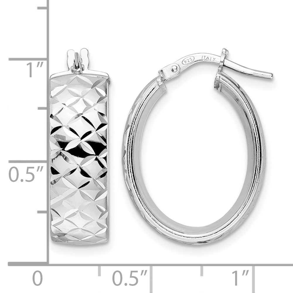 Sterlingsilber Rhodiniert Poliert Diamantiert Oval Creolen