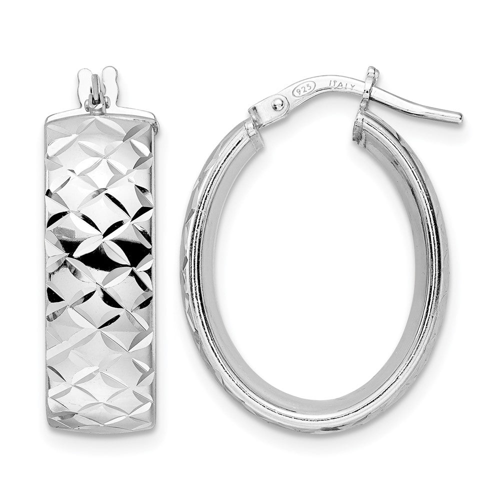 Sterlingsilber Rhodiniert Poliert Diamantiert Oval Creolen