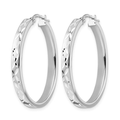 Sterlingsilber Rhodiniert Poliert Diamantiert Oval Creolen
