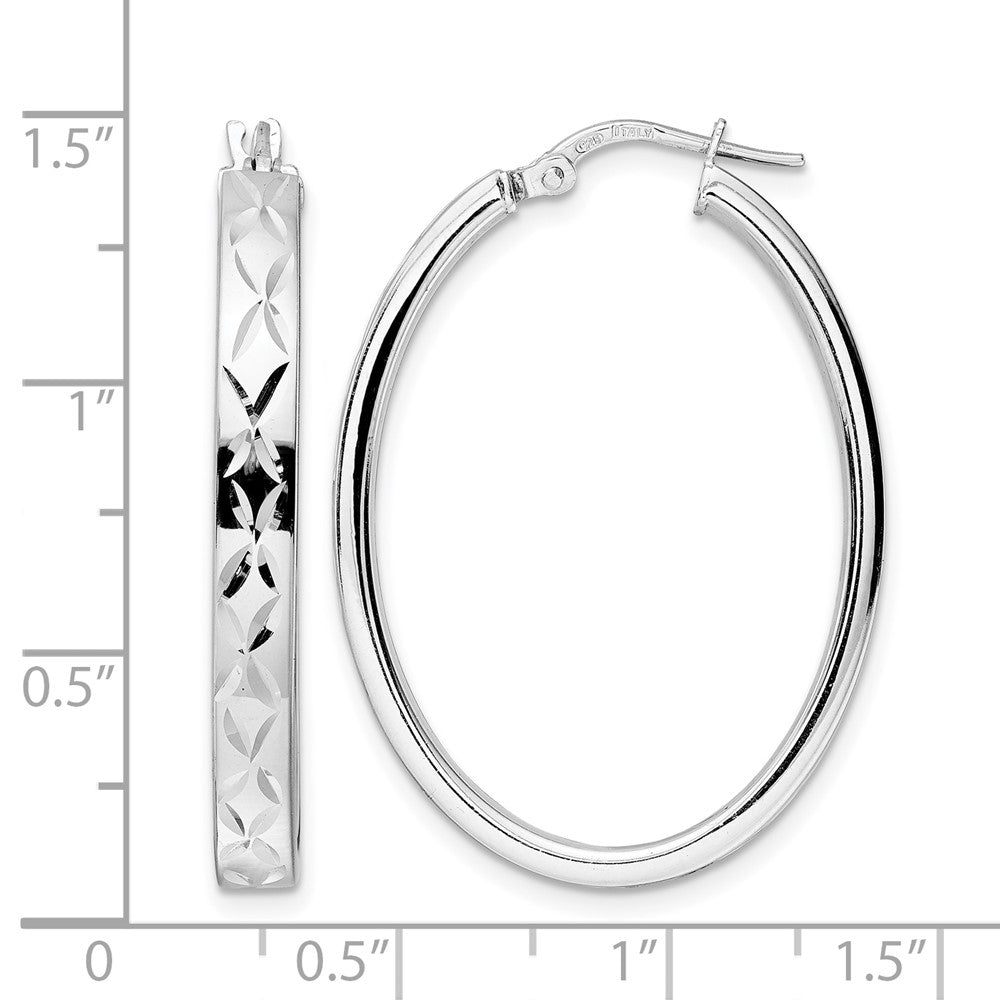 Sterlingsilber Rhodiniert Poliert Diamantiert Oval Creolen