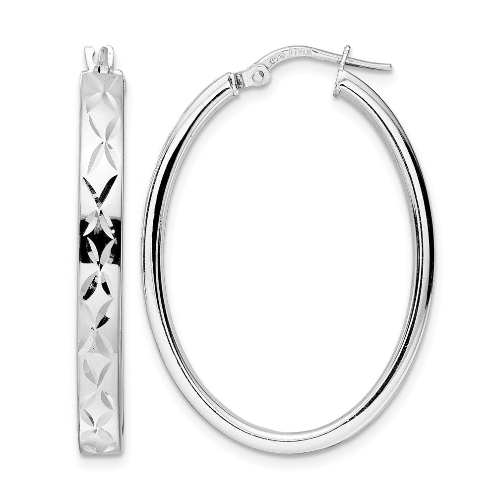 Sterlingsilber Rhodiniert Poliert Diamantiert Oval Creolen