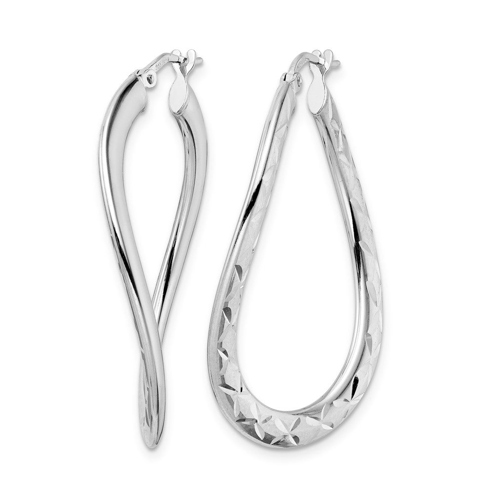 Sterlingsilber Rhodiniert Pol & Diamantiert Gebogen Oval Creolen
