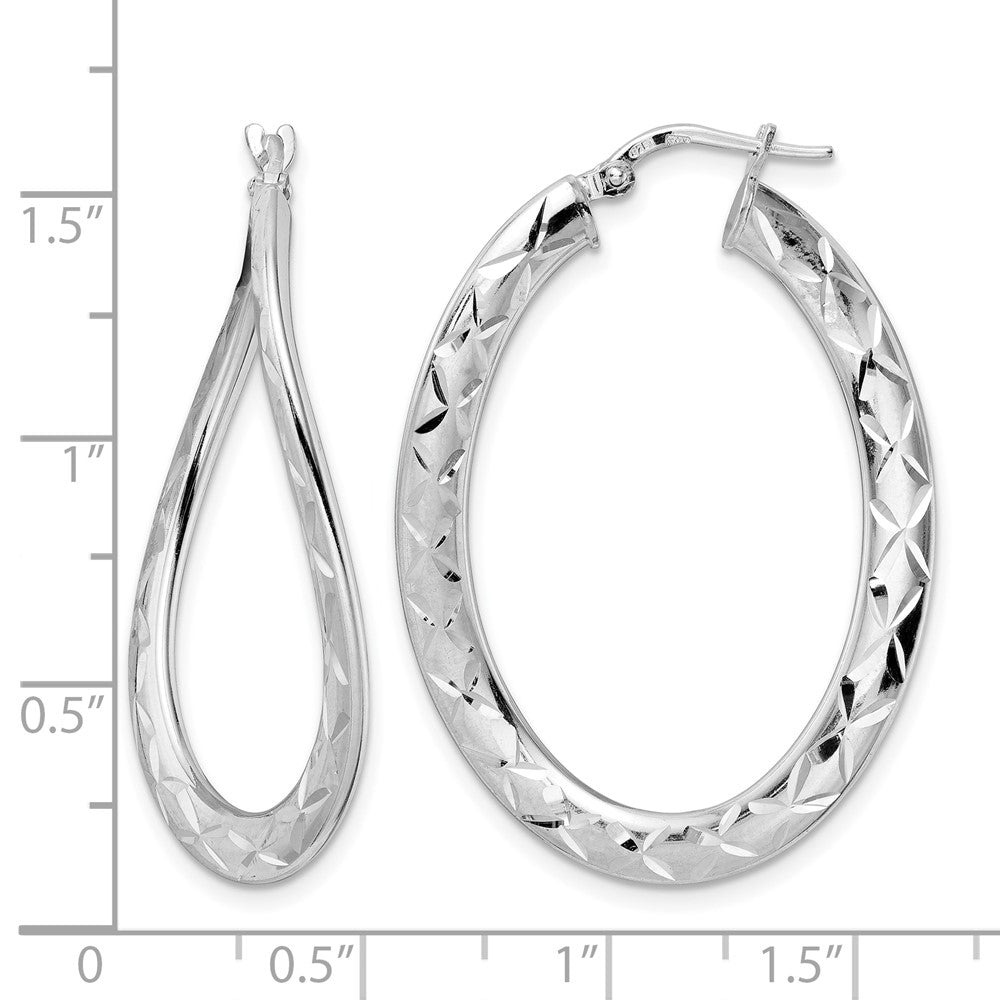 Sterlingsilber Rhodiniert Pol & Diamantiert Gebogen Oval Creolen