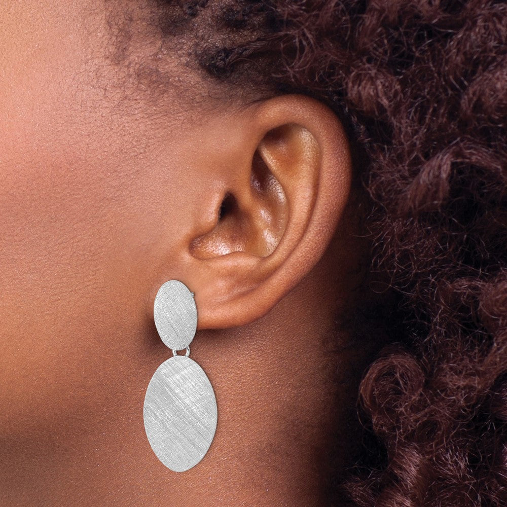 Sterlingsilber Rhodiniert Gebürstet Ovals Stecker Ohrhänger