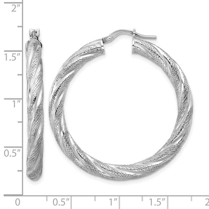 Sterlingsilber Rhodiniert Poliert und Strukturiert Rund Creolen