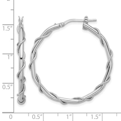 Sterlingsilber Rhodiniert Poliert/textured/twisted Creolen