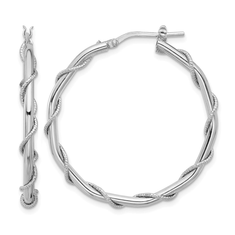 Sterlingsilber Rhodiniert Poliert/textured/twisted Creolen