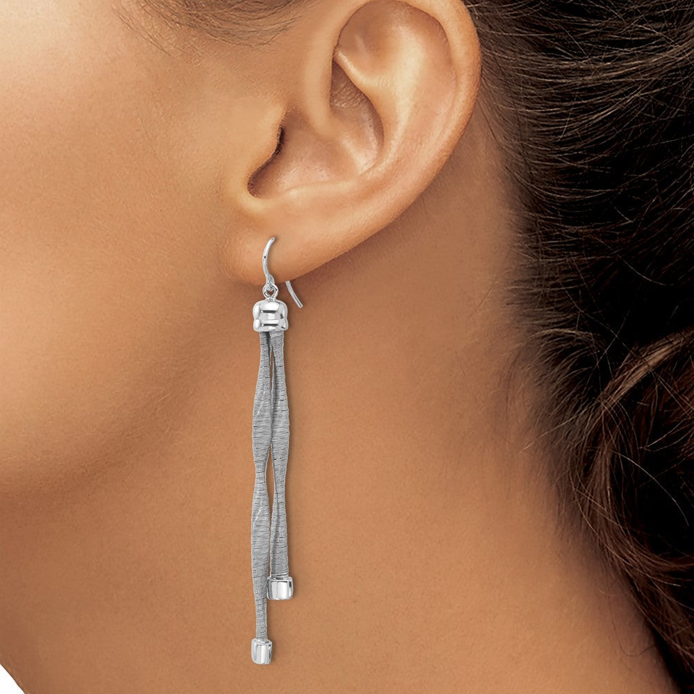 Sterlingsilber Rhodiniert Pl Gedreht Texture Wrapped 2 Strang Ohrring