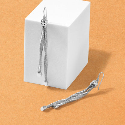 Sterlingsilber Rhodiniert Pl Gedreht Texture Wrapped 2 Strang Ohrring