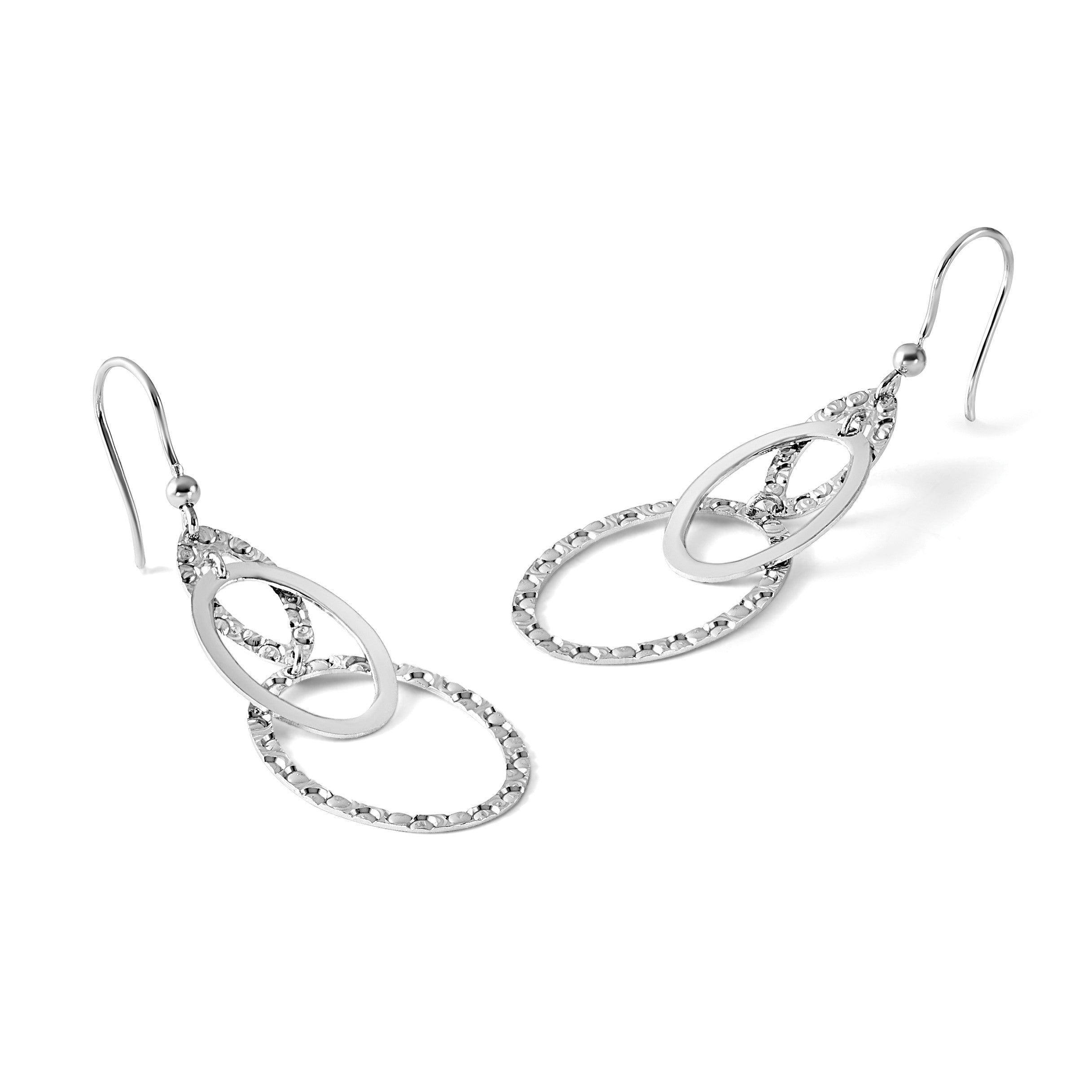 Sterlingsilber Rhodiniert Poliert/textured Ovals Ohrhänger