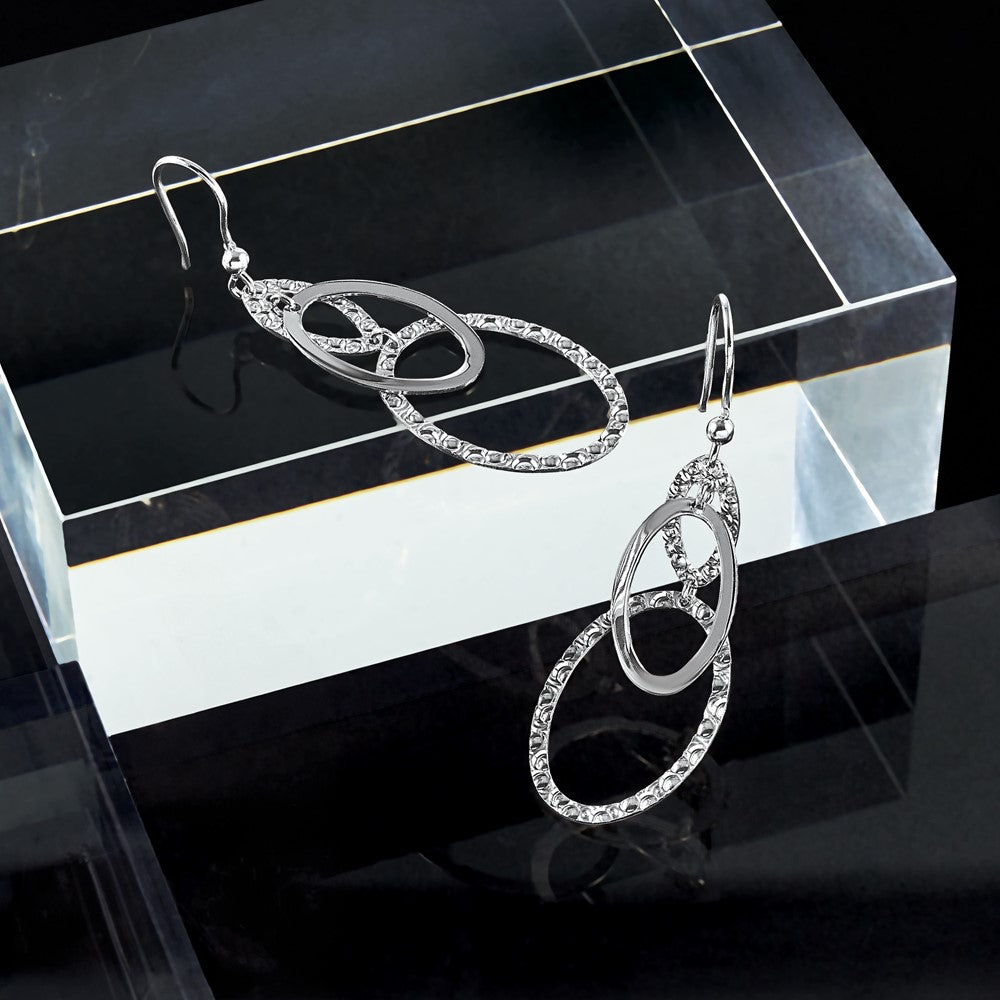 Sterlingsilber Rhodiniert Poliert/textured Ovals Ohrhänger
