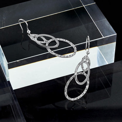 Sterlingsilber Rhodiniert Poliert/textured Ovals Ohrhänger