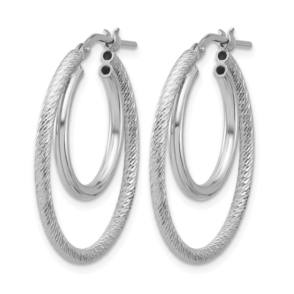 Sterlingsilber Rhodiniert Platin Poliert und Strukturiert Doppelt Creolen