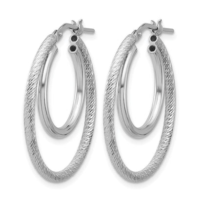 Sterlingsilber Rhodiniert Platin Poliert und Strukturiert Doppelt Creolen