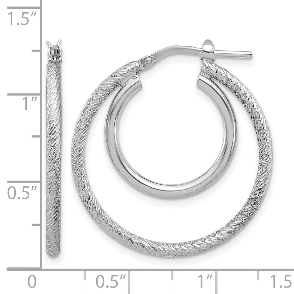Sterlingsilber Rhodiniert Platin Poliert und Strukturiert Doppelt Creolen