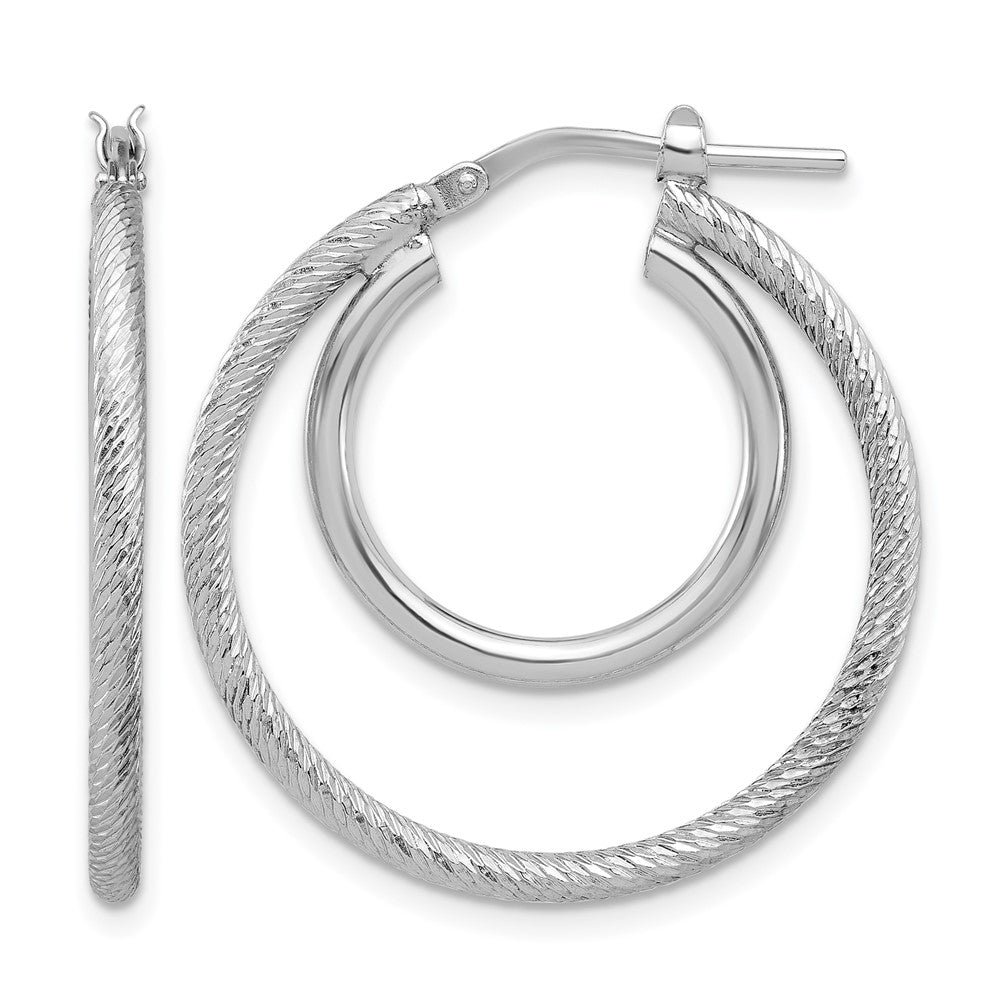 Sterlingsilber Rhodiniert Platin Poliert und Strukturiert Doppelt Creolen