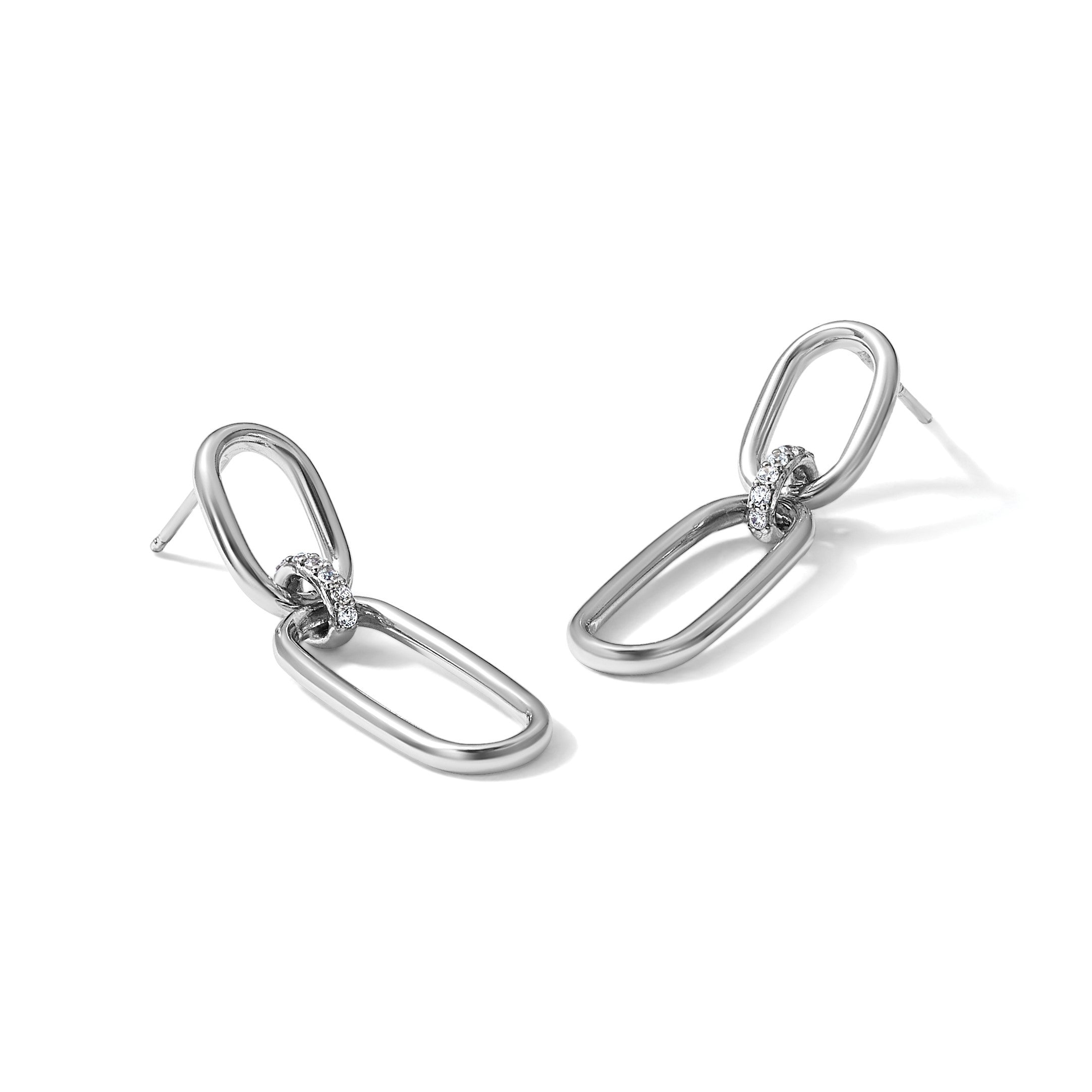 Sterlingsilber Rhodiniert Poliert Zirkonia Hängend Ohrstecker