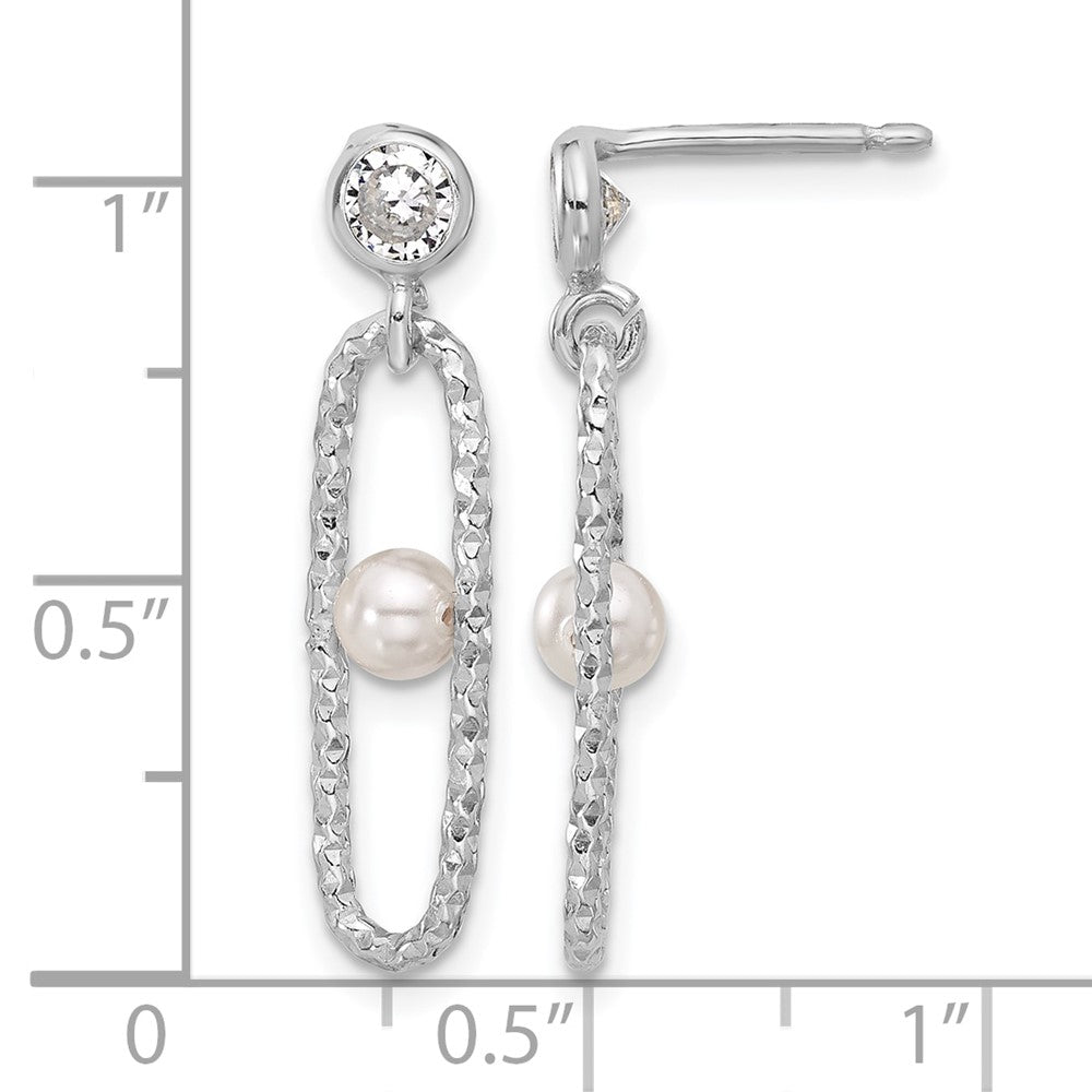 Sterlingsilber Rhodiniert Zirkonia und Kristall Perle Hängend Ohrring