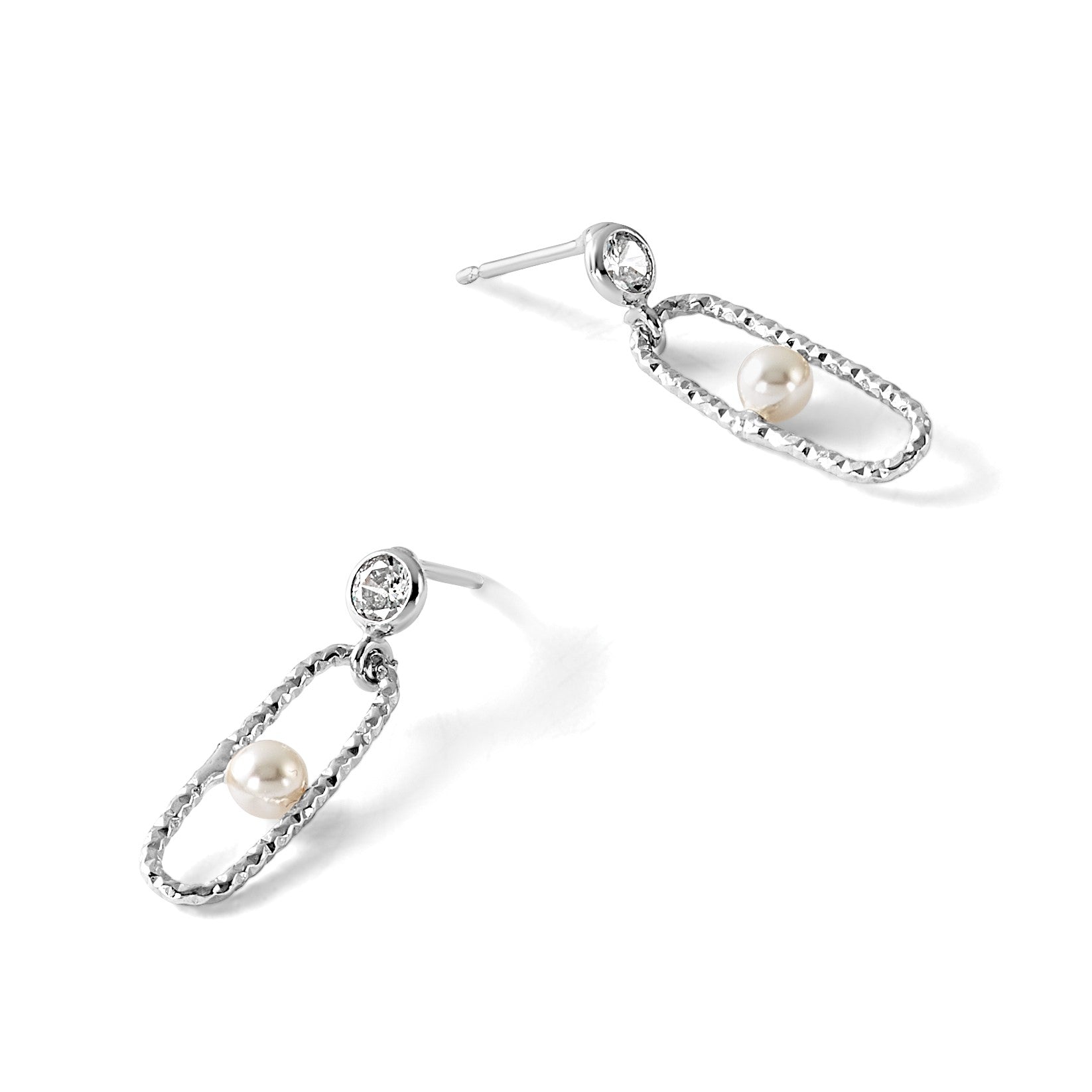 Sterlingsilber Rhodiniert Zirkonia und Kristall Perle Hängend Ohrring