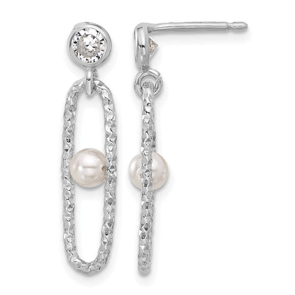 Sterlingsilber Rhodiniert Zirkonia und Kristall Perle Hängend Ohrring