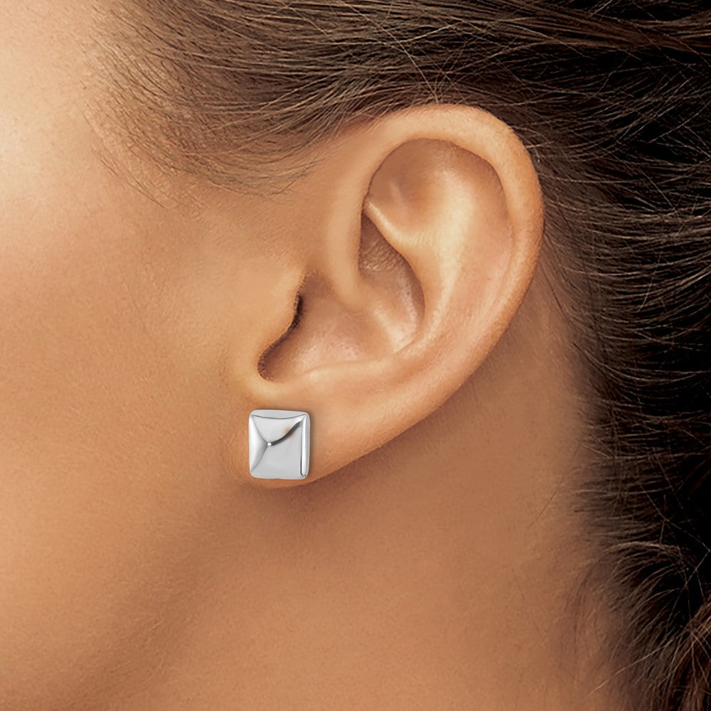 Sterlingsilber Rhodiniert Platin Poliert Hohl Gewölbt Quadratisch Stecker Ohrring