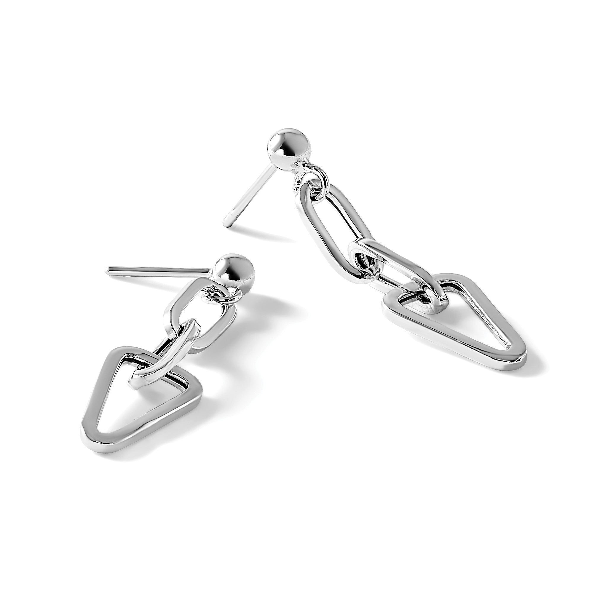 Sterlingsilber Rhodiniert Platte Geometric Glieder Hängend Ohrstecker