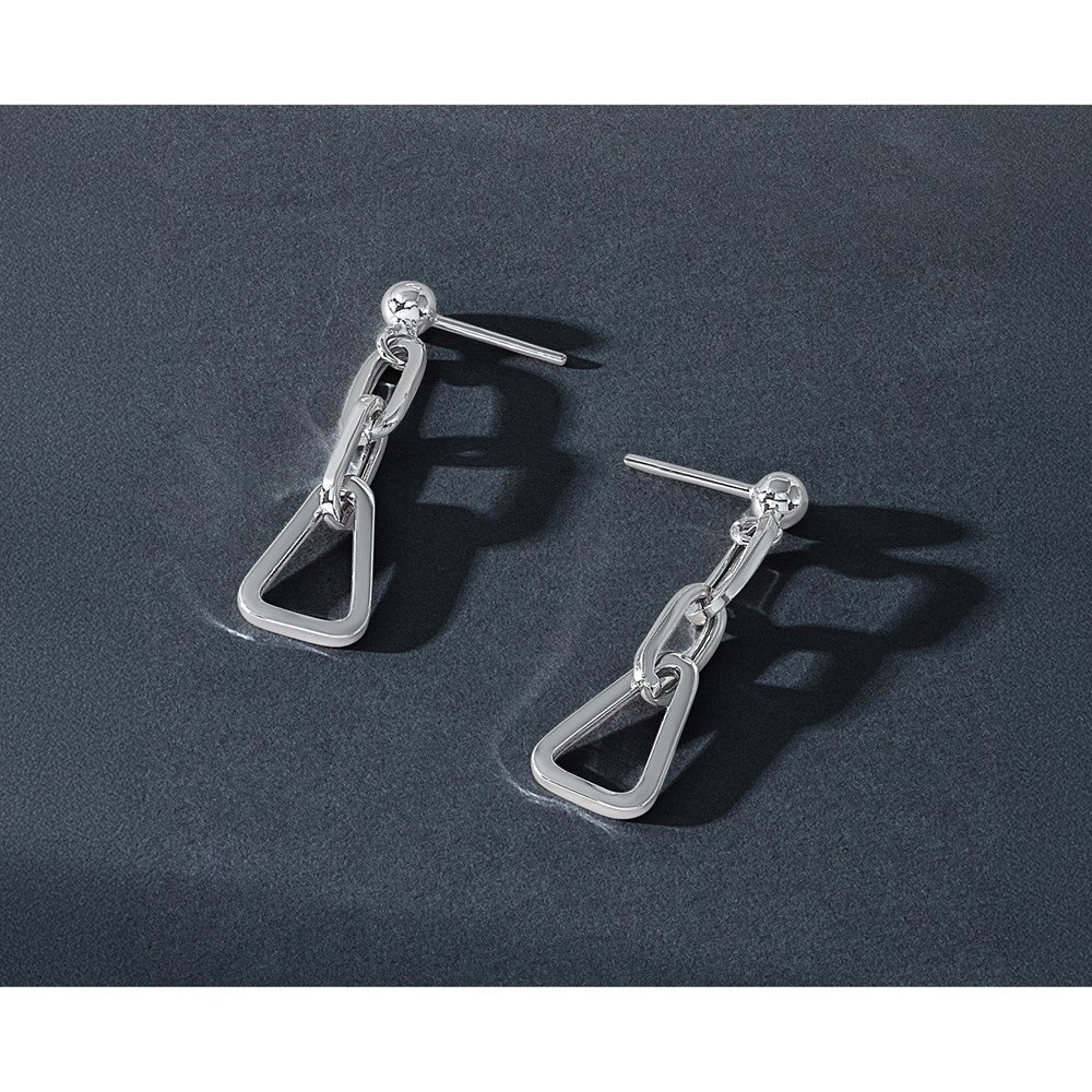 Sterlingsilber Rhodiniert Platte Geometric Glieder Hängend Ohrstecker