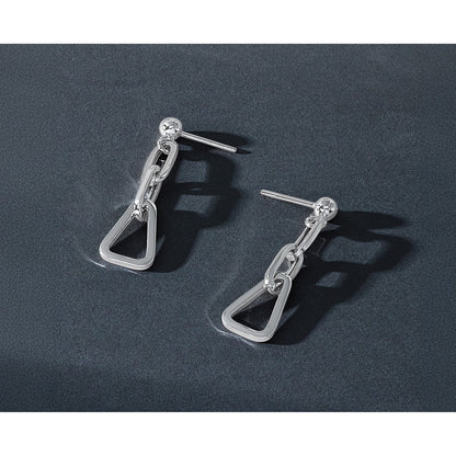 Sterlingsilber Rhodiniert Platte Geometric Glieder Hängend Ohrstecker