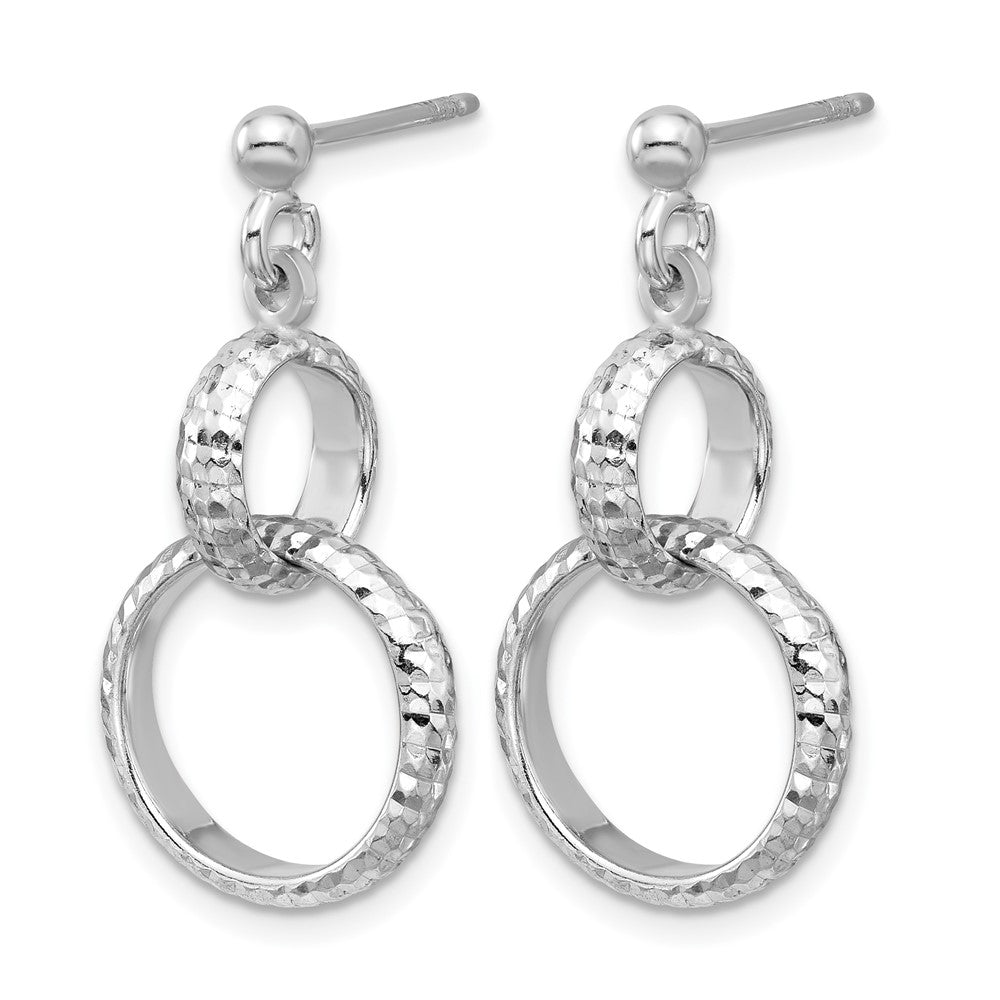 Sterlingsilber Ss Rhodiniert Platin Poliert / Diamant Schliff Kreis Glieder Hängend Ohrstecker