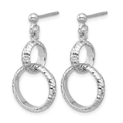 Sterlingsilber Ss Rhodiniert Platin Poliert / Diamant Schliff Kreis Glieder Hängend Ohrstecker