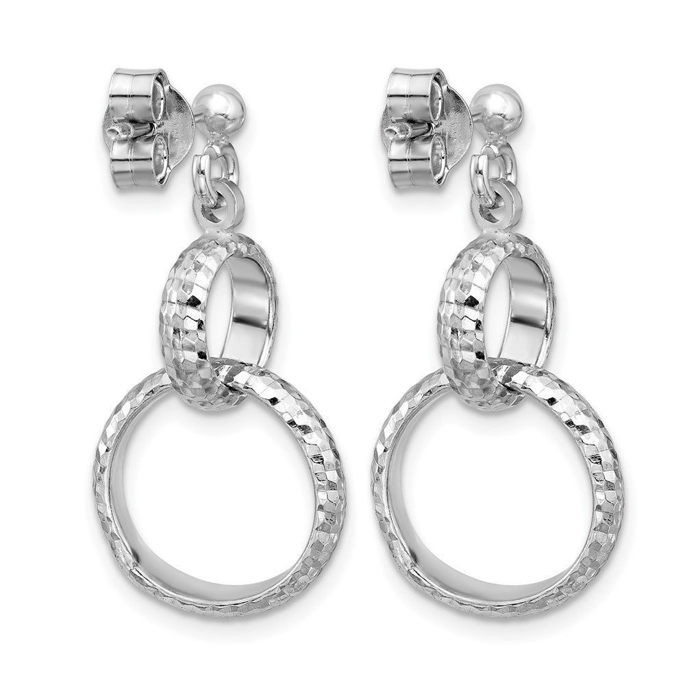 Sterlingsilber Ss Rhodiniert Platin Poliert / Diamant Schliff Kreis Glieder Hängend Ohrstecker