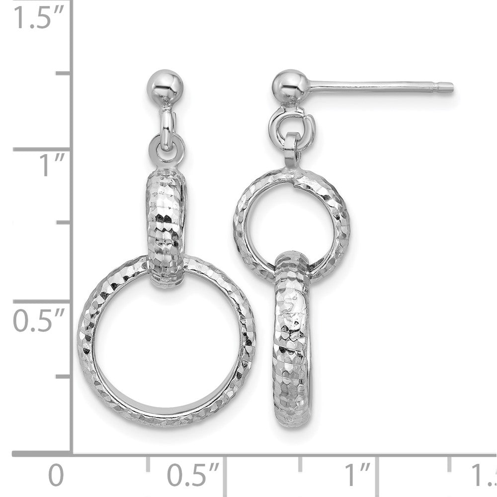 Sterlingsilber Ss Rhodiniert Platin Poliert / Diamant Schliff Kreis Glieder Hängend Ohrstecker