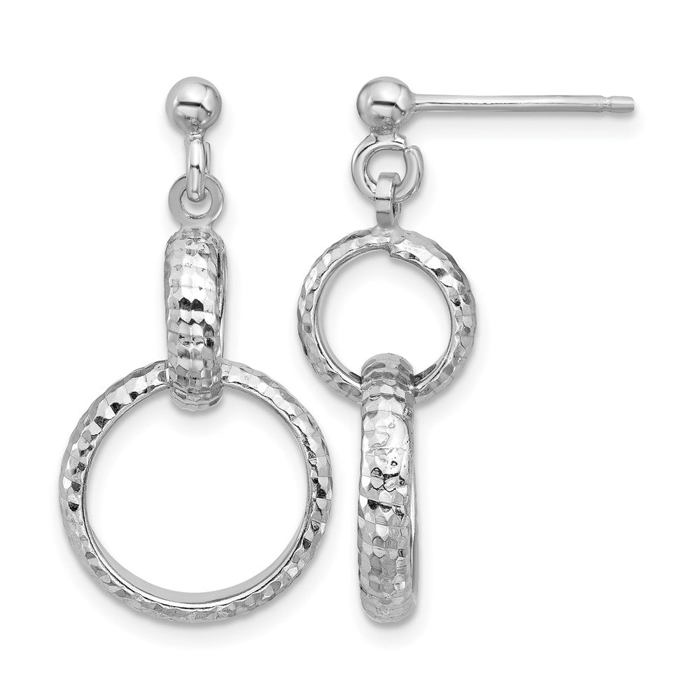 Sterlingsilber Ss Rhodiniert Platin Poliert / Diamant Schliff Kreis Glieder Hängend Ohrstecker