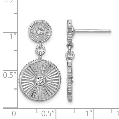 Sterlingsilber Ss Rhodiniert Platin Zirkonia Poliert/grooved Kreis Hängend Ohrstecker
