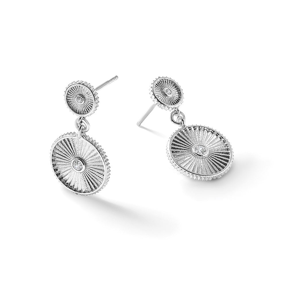 Sterlingsilber Ss Rhodiniert Platin Zirkonia Poliert/grooved Kreis Hängend Ohrstecker