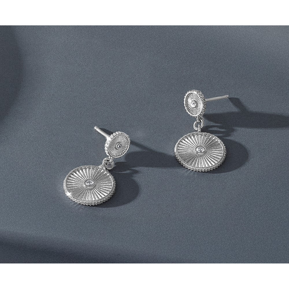 Sterlingsilber Ss Rhodiniert Platin Zirkonia Poliert/grooved Kreis Hängend Ohrstecker