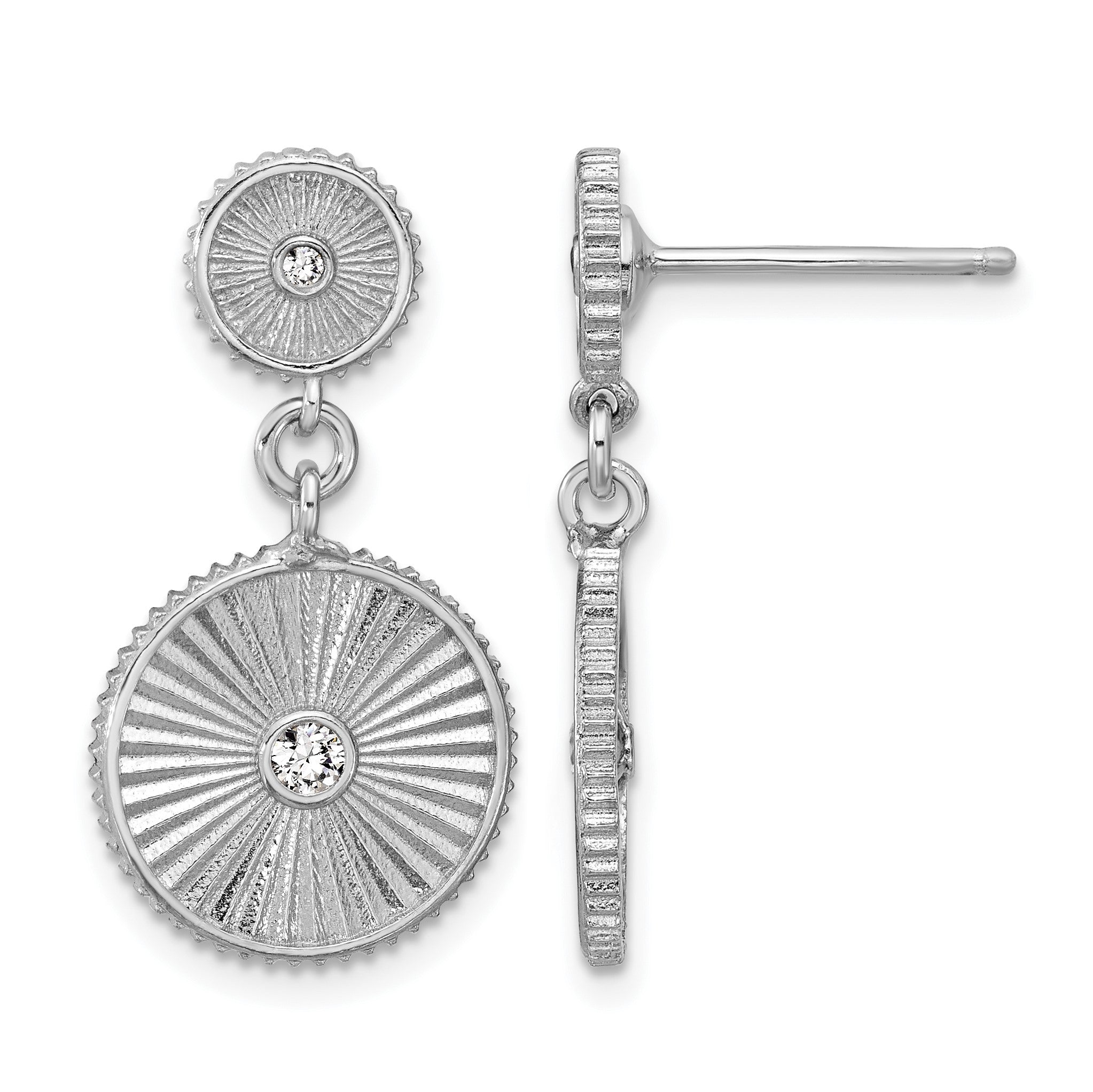 Sterlingsilber Ss Rhodiniert Platin Zirkonia Poliert/grooved Kreis Hängend Ohrstecker