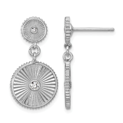 Sterlingsilber Ss Rhodiniert Platin Zirkonia Poliert/grooved Kreis Hängend Ohrstecker