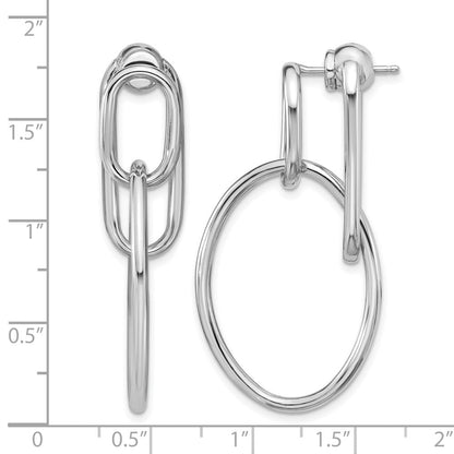 Sterlingsilber Ss Rhodiniert Poliert Vorderseite/back Oval Hängend Ohrstecker