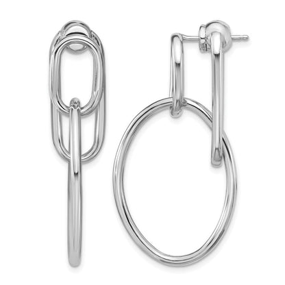 Sterlingsilber Ss Rhodiniert Poliert Vorderseite/back Oval Hängend Ohrstecker
