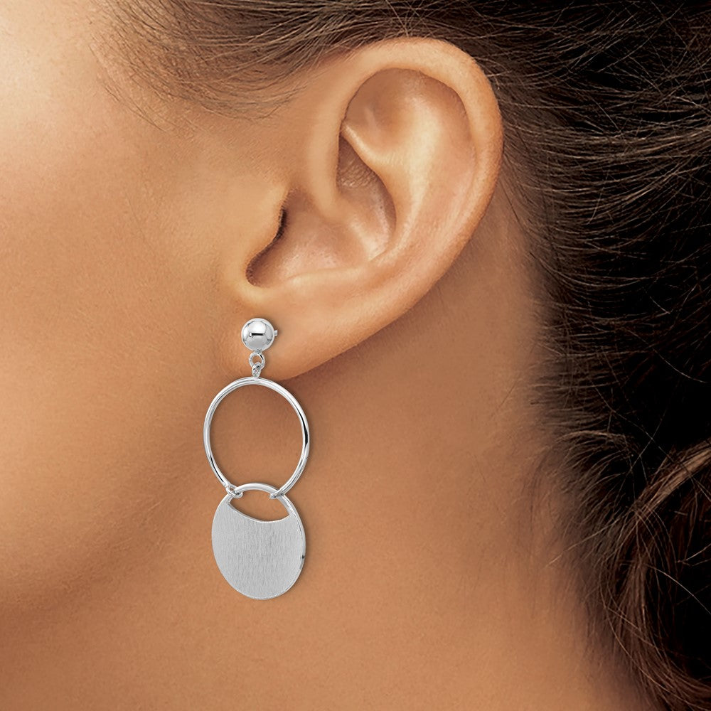 Sterlingsilber Ss Rhodiniert Poliert/brushed Kreise Hängend Ohrstecker