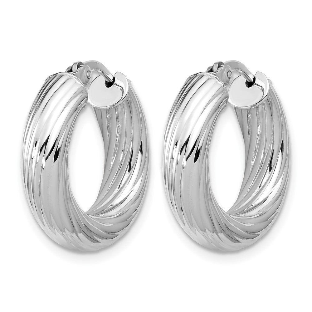 Sterlingsilber Rhodiniert Platin Poliert/grooved Rund Creolen