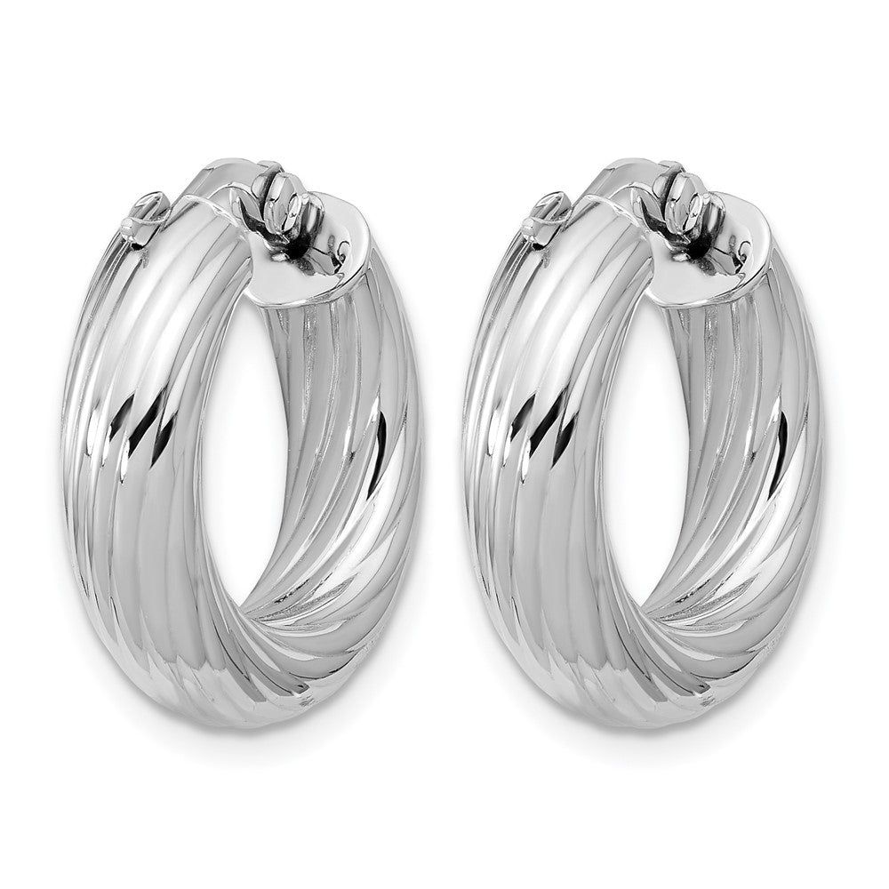 Sterlingsilber Rhodiniert Platin Poliert/grooved Rund Creolen