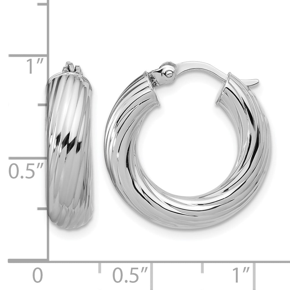 Sterlingsilber Rhodiniert Platin Poliert/grooved Rund Creolen