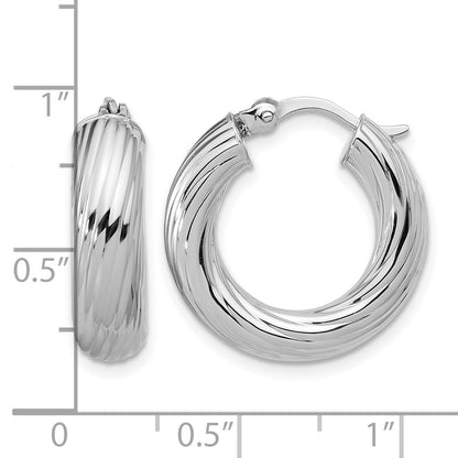Sterlingsilber Rhodiniert Platin Poliert/grooved Rund Creolen