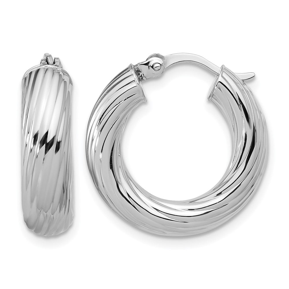 Sterlingsilber Rhodiniert Platin Poliert/grooved Rund Creolen