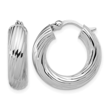 Sterlingsilber Rhodiniert Platin Poliert/grooved Rund Creolen